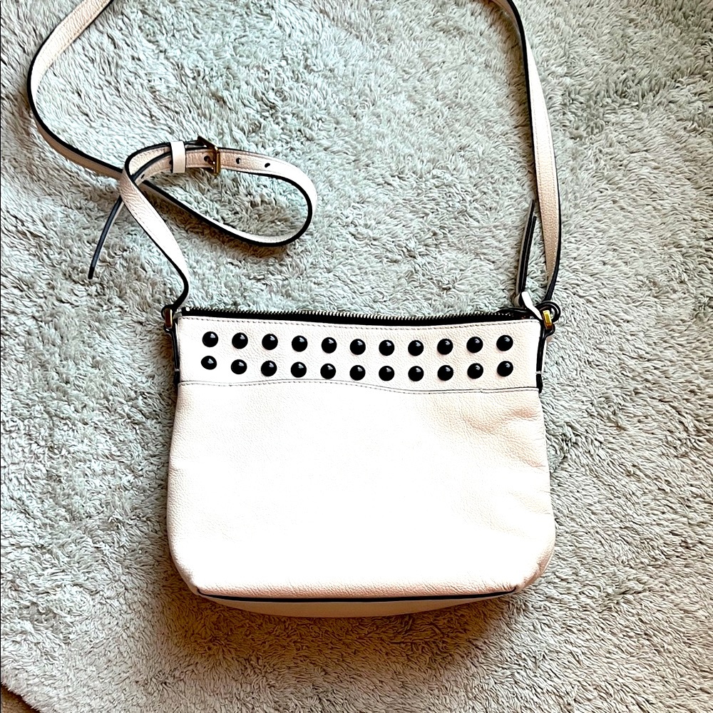 Fossil white Leather Crossbody Bag with Black Studs
